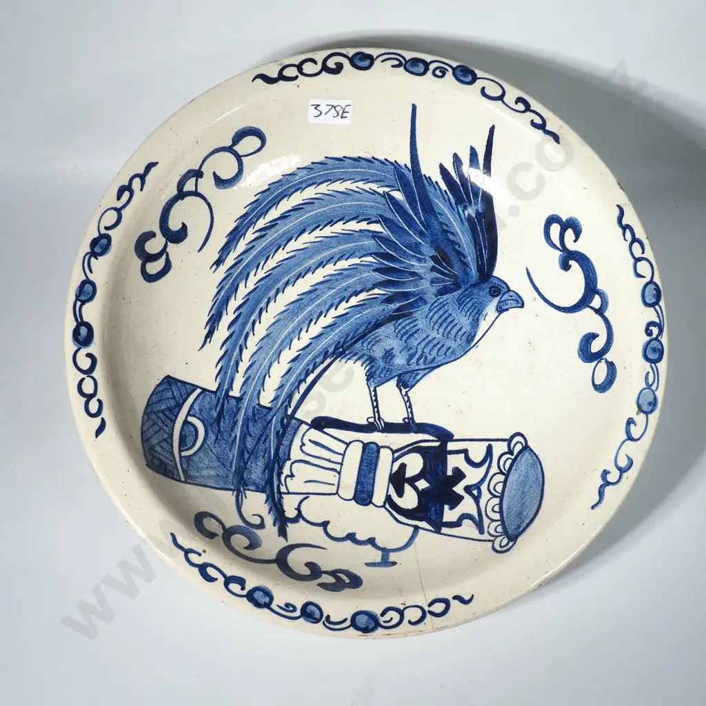 Chinese Blue & White w Hand Painted Decoration Featuring a Bird (Possibly a Phoenix) Image 1++