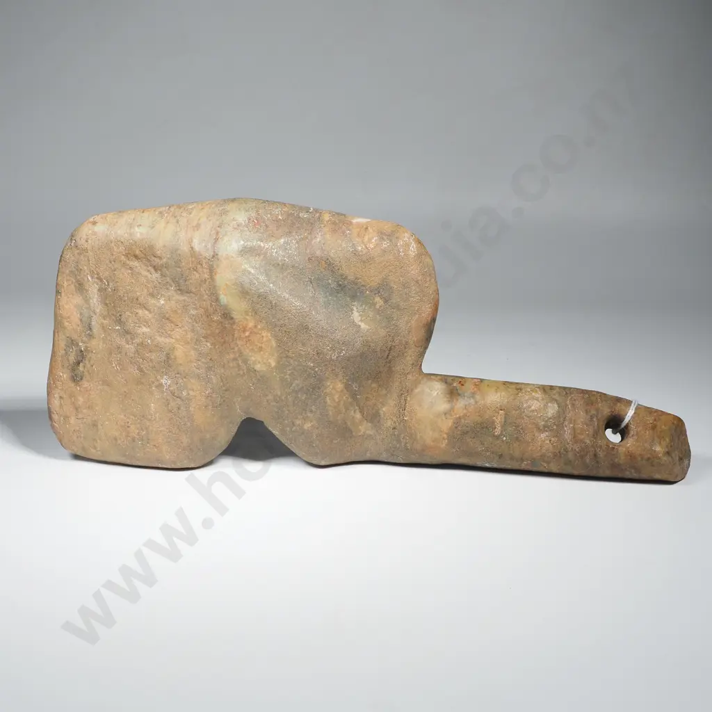 Monolithic Style  Stone Axe, Both Head & Axe Carved from a Single Piece of Stone w Hole at the Base of the Handle Image 1++