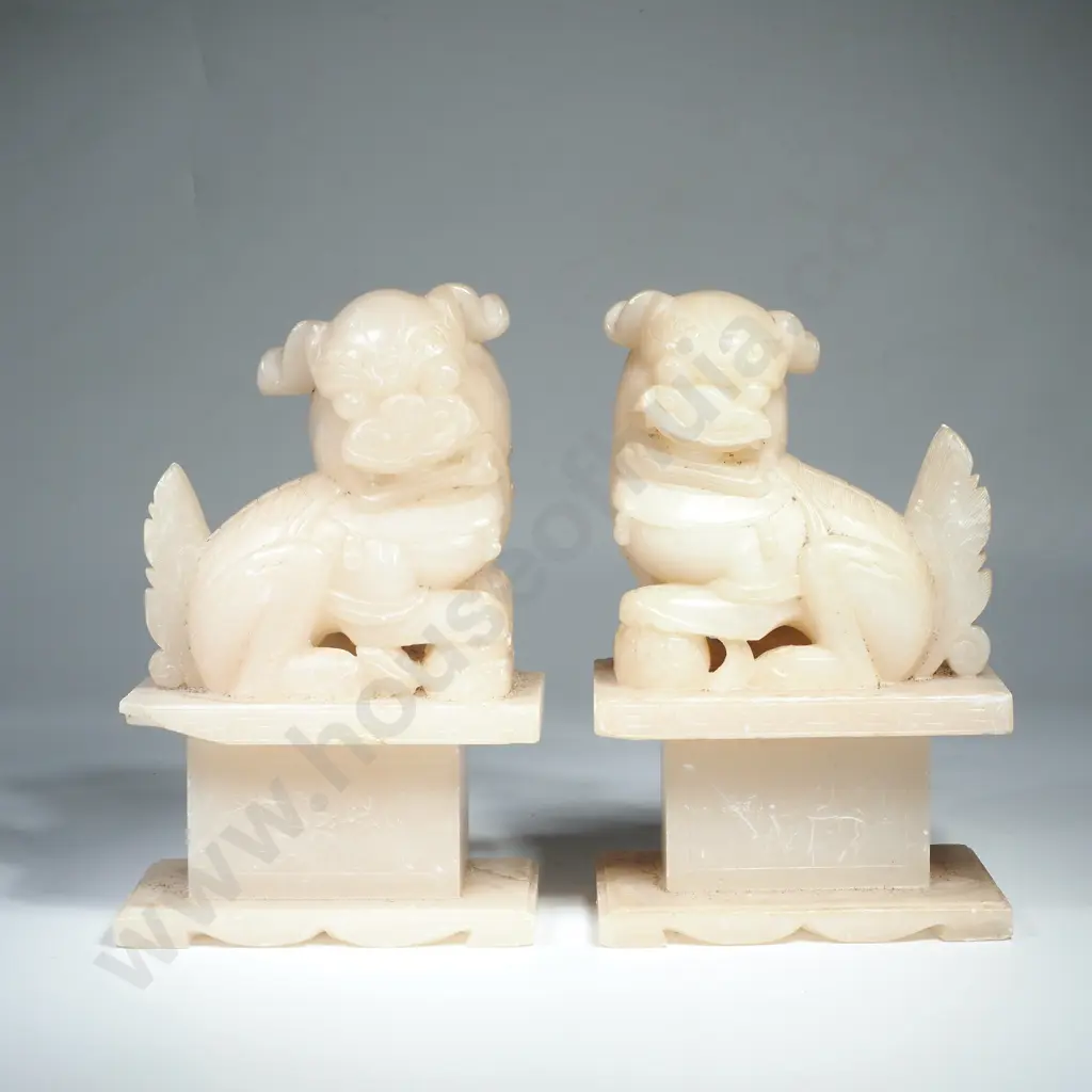 Vintage Pair of Chinese Carved Soapstone Foo Dogs a/f Image 1++