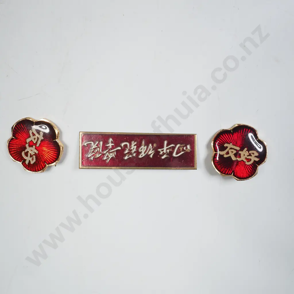 Vintage Chinese 'Friendly' Lapel Pins, and Siping Teacher College Badge. Image 1++