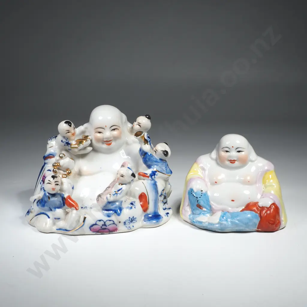 Two Buddha Figures- One a Laughing Buddha w Children Image 1++