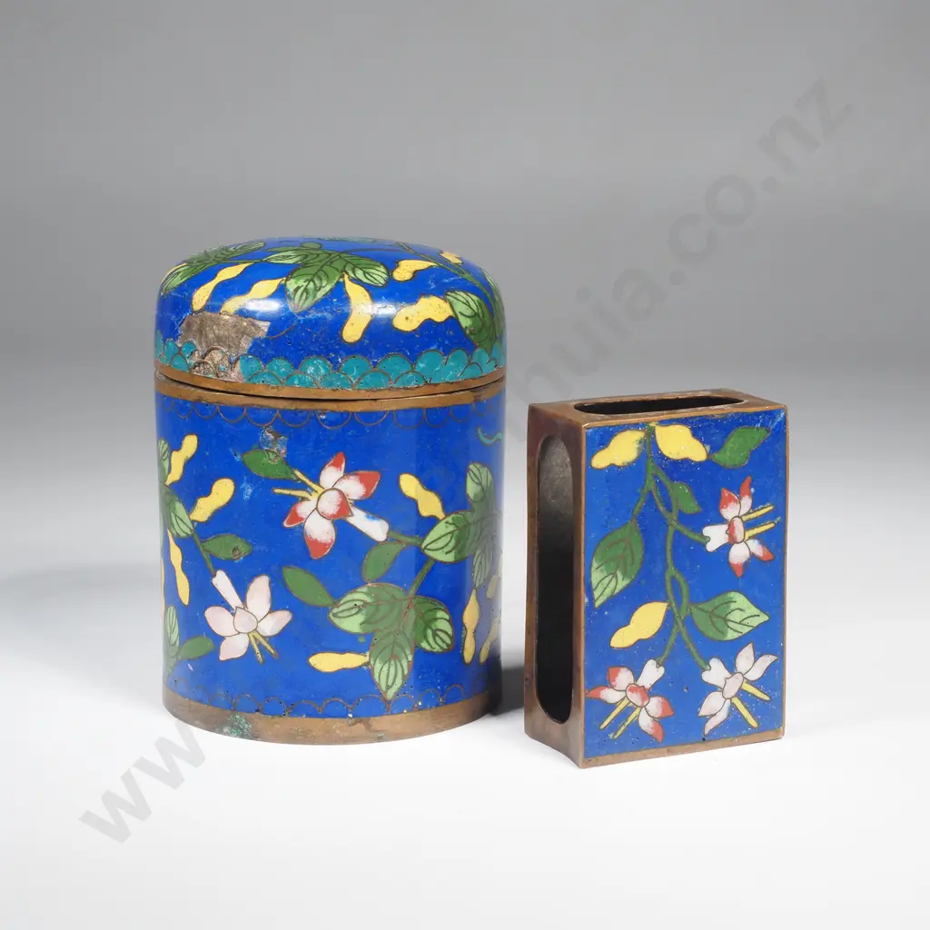 Early 20th Century Chinese Cloisonne Jar & Matchbox Holder Image 1++