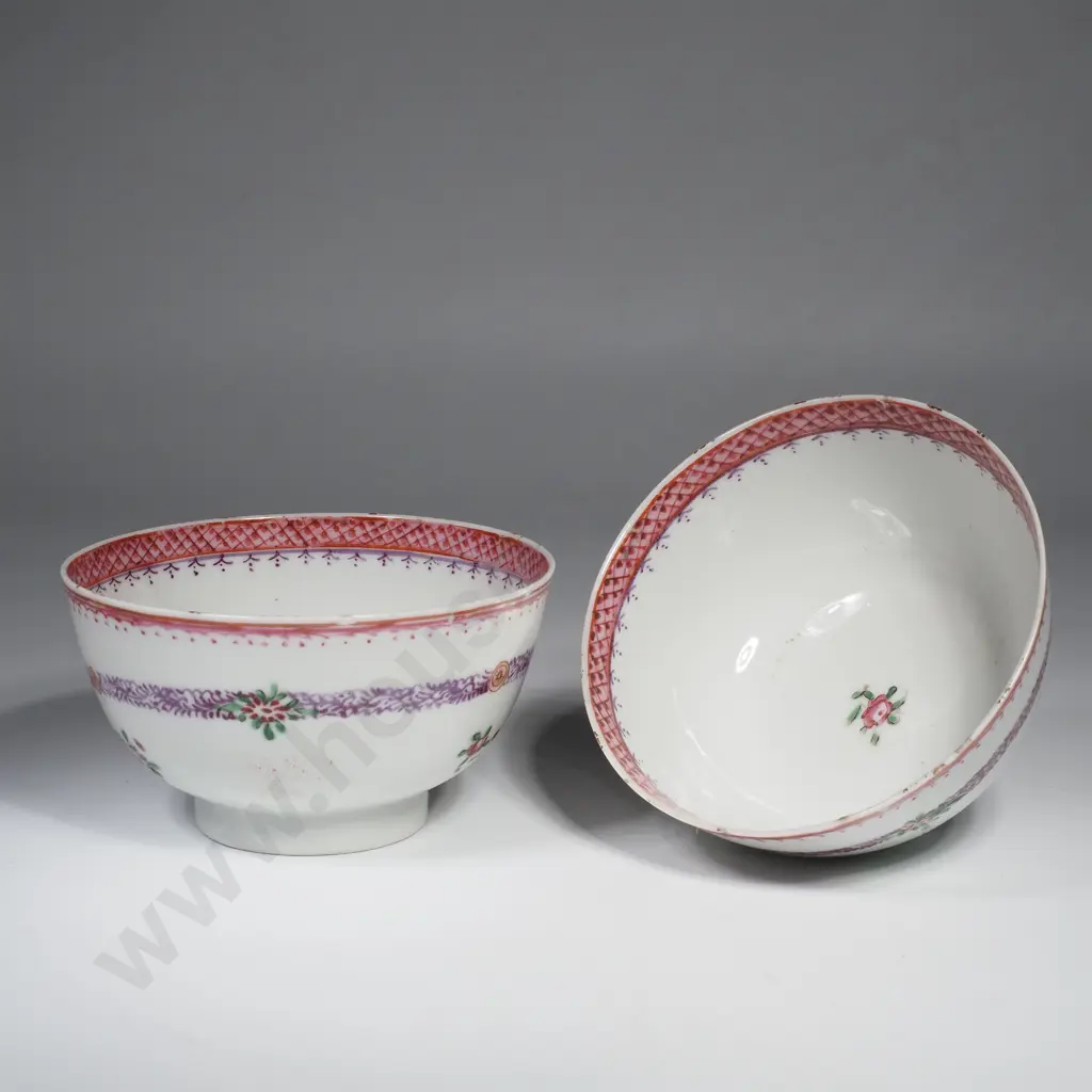 Pair of 18th Century Chinese Export Tea Bowls Decorated in the Famille Rose Style Image 1++
