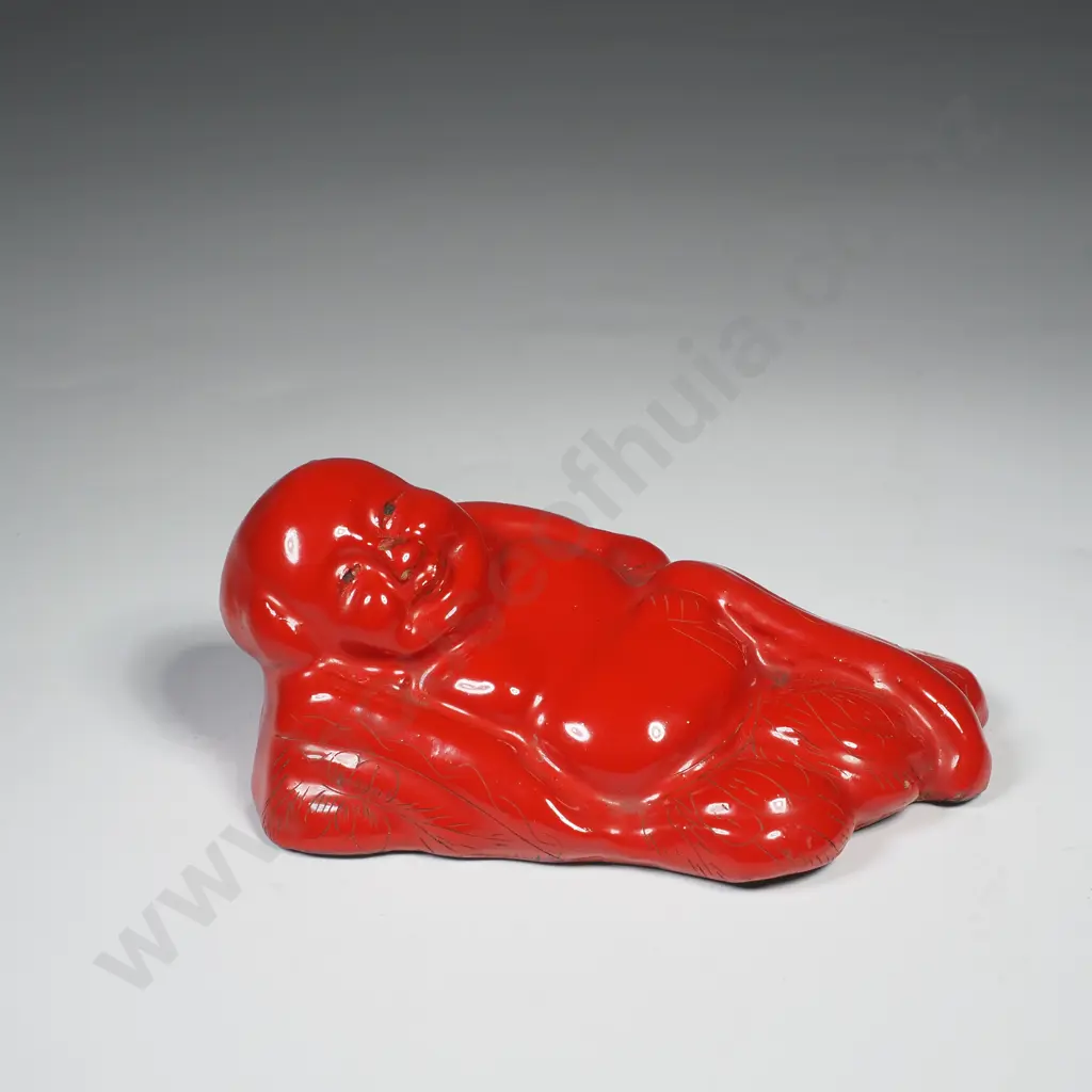 Vintage Chinese Red Lacquered Reclining Buddha Figure Image 1++