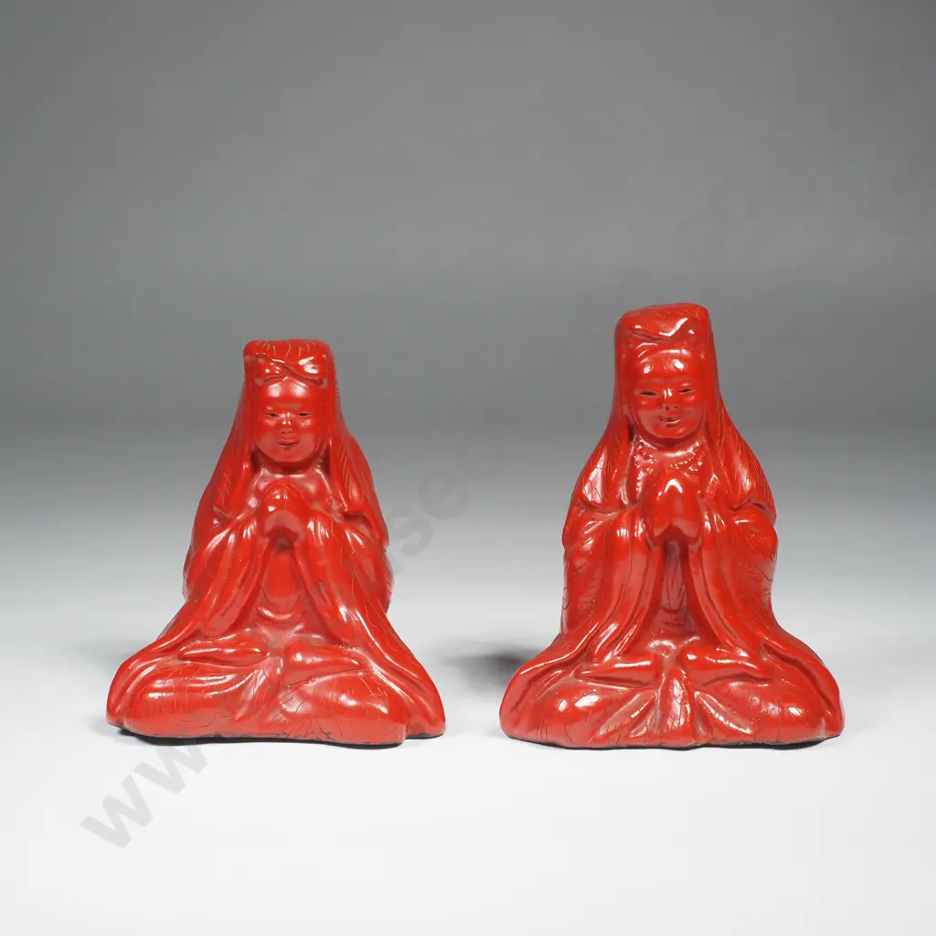Vintage Chinese Lacquered Guan Yin Figures x 2 Image 1++