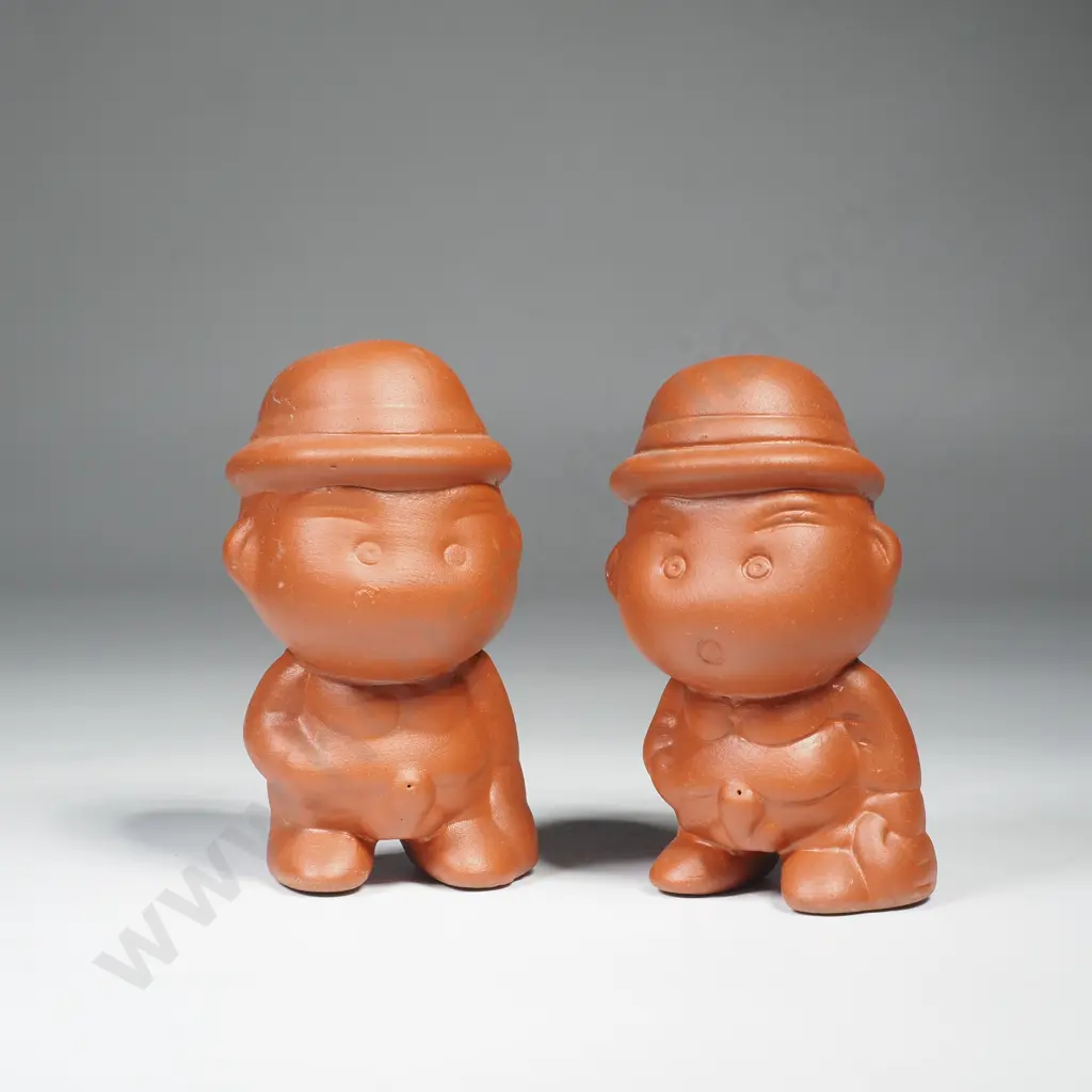 Two Terracotta 'Tea Pet' Anthropomorphic Monkey Figurine Image 1++