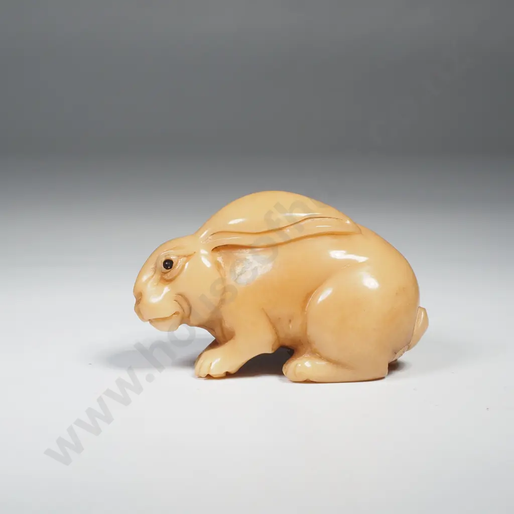 Carved Tagua Nut Netsuke Depicting a Seated Rabbit Image 1++