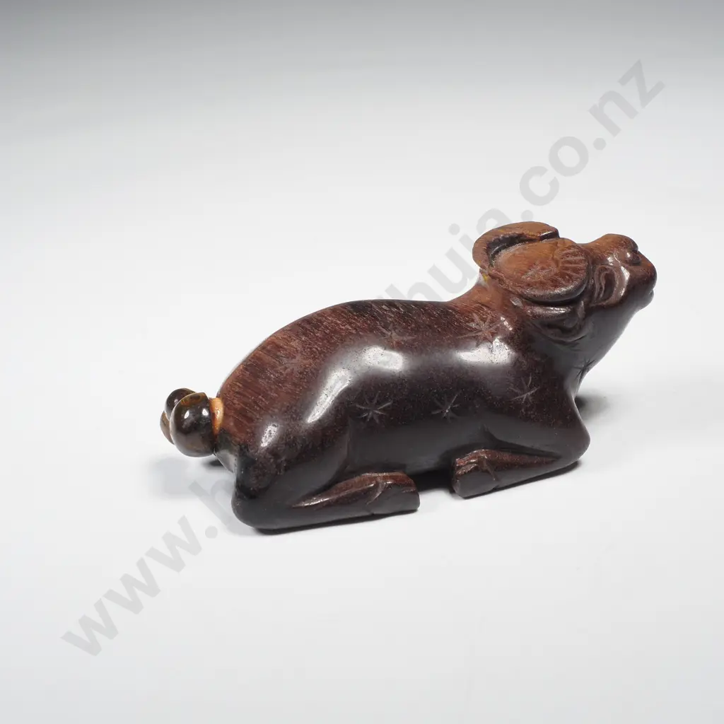Unusual Stone Chinese Snuff Bottle in The Form of A Reclining Buffalo w His Tail as a Dabber Image 1++