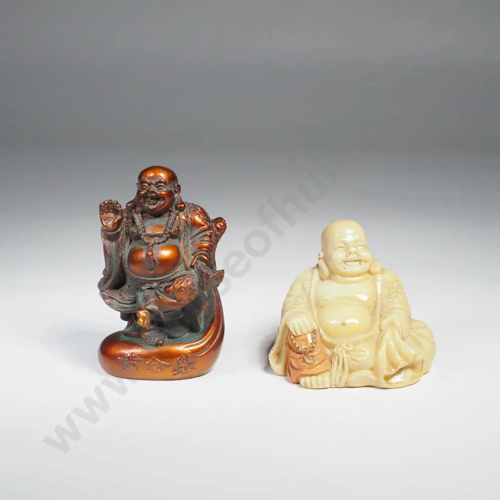 Small Resin Figure of a Laughing Buddha & a Copper Coloured Resin  Laughing Buddha Image 1++