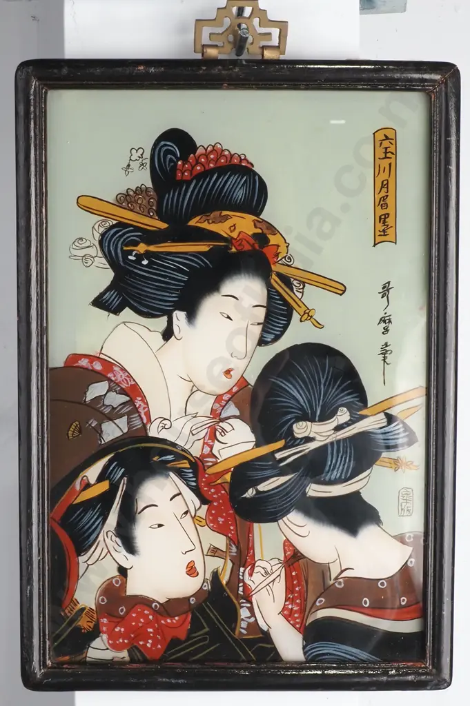 Japanese Woodblock - Women in Kimonos w Detailed Hair & Clothing Patterns Image 1++