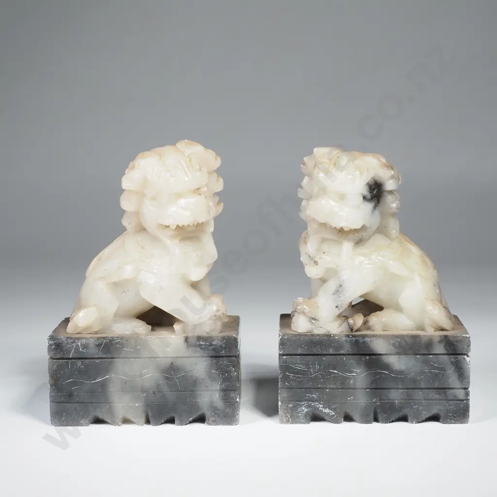 Pair of Carved Soapstone Lion Fu Foo Dogs Image 1++