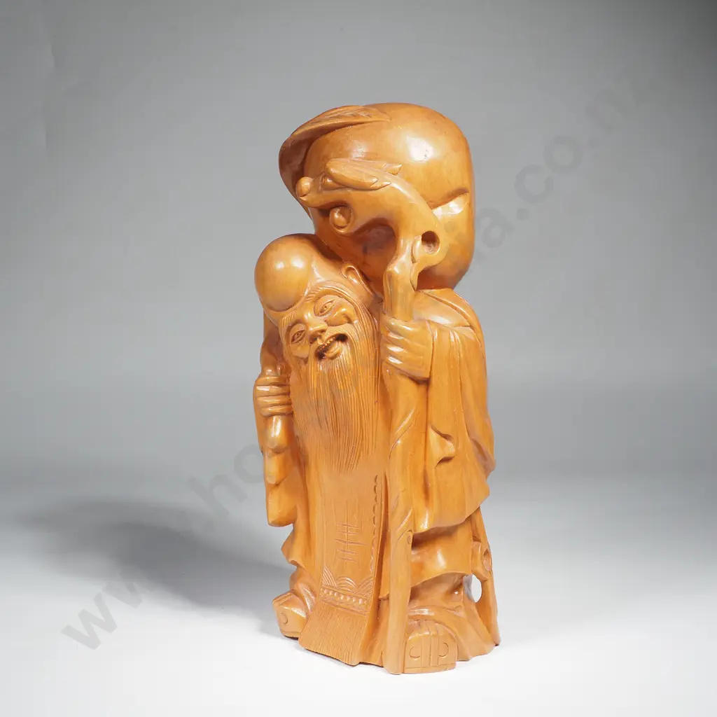 Vintage Chinese Carved Wooden Shou Xing Figure Image 1++