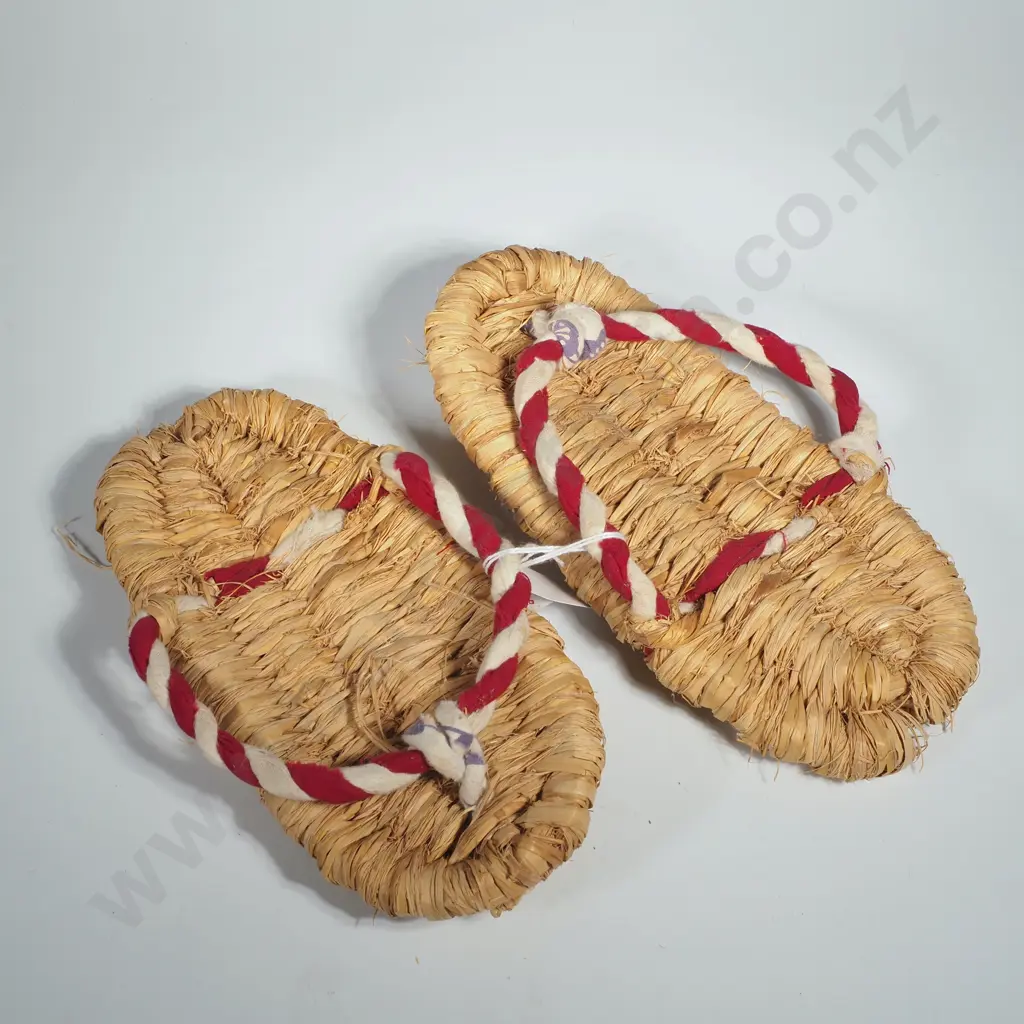 Pair of Small Traditional Japanese  Straw Sandals Known as Waraji Or Zori Image 1++