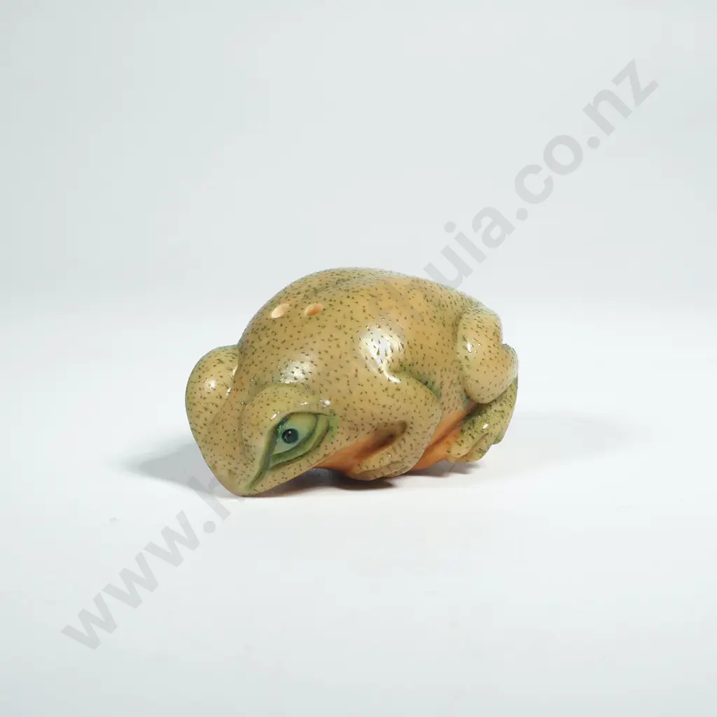 Carved Tagua Nut Netsuke Depicting a Frog on a Coin Image 1++