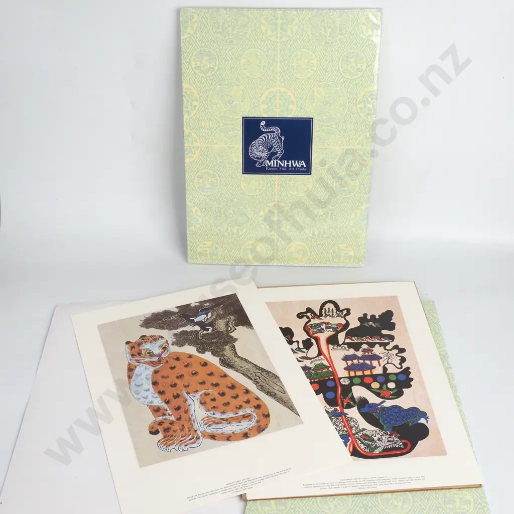 Two Korean Folk Art Print Portfolios, Each Containing Four Prints Image 1++