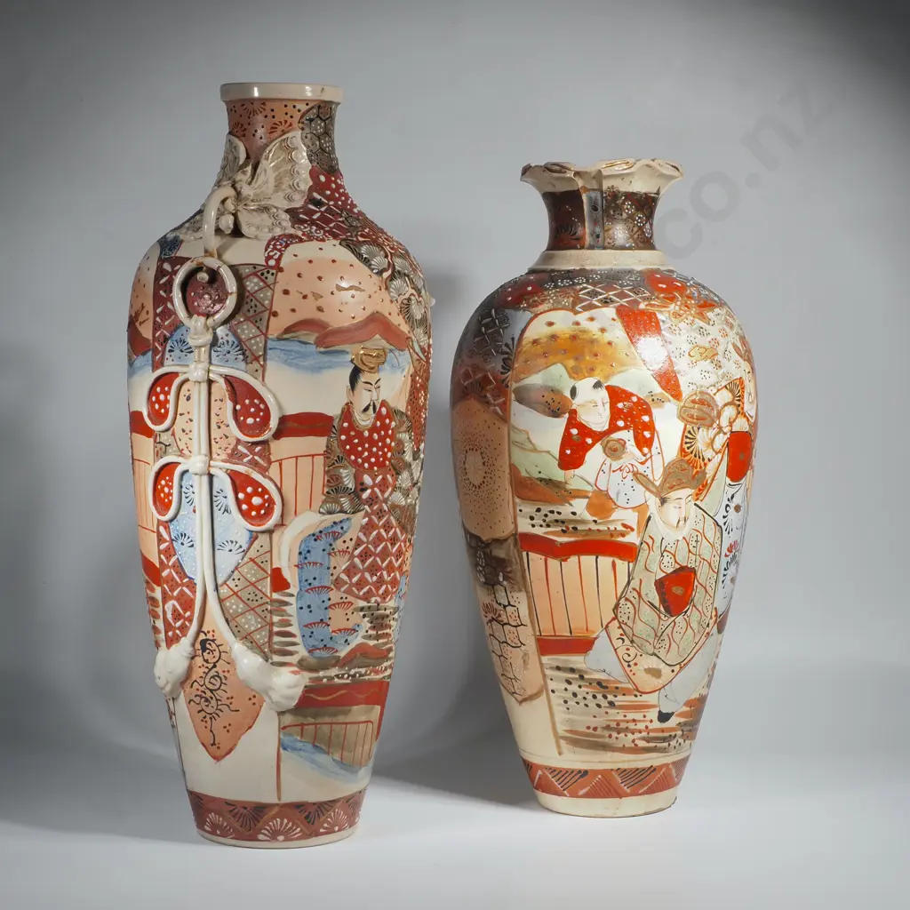 Two Large Japanese Satsuma Vases  A/F (Both Signed on Bottom) Image 1++