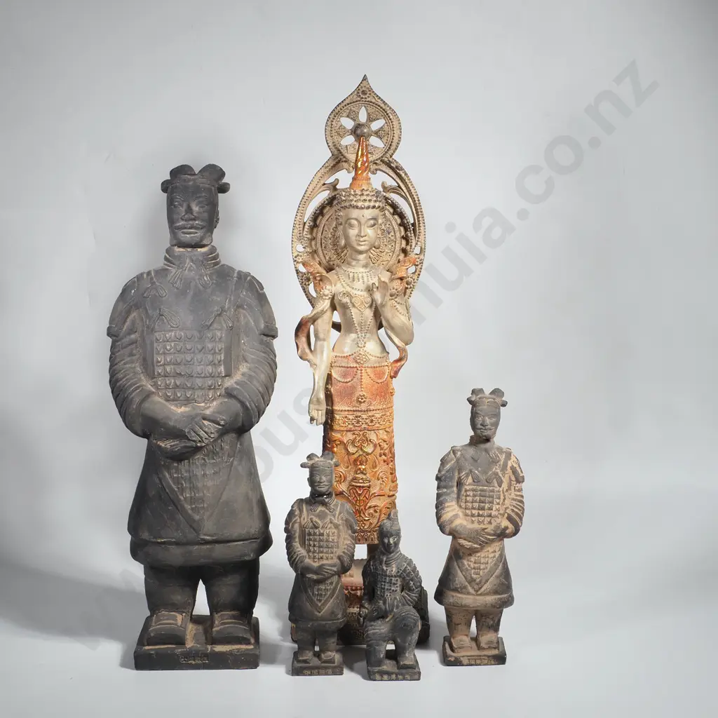 Four Terracotta Buried Army Figures &  a Resin Buddha  Figure Image 1++