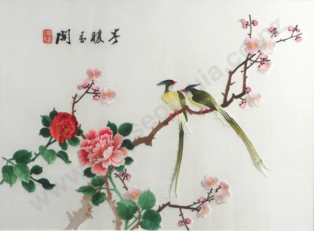 Vintage Chinese Silk Embroidery -  Exotic Birds Image 1++