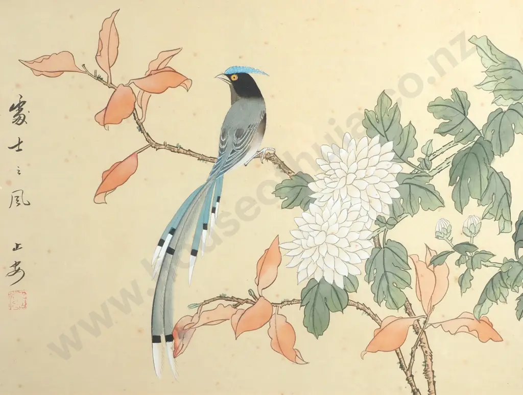 Artist Unknown - Bird on Branch, Ink & Watercolour on Paper Image 1++
