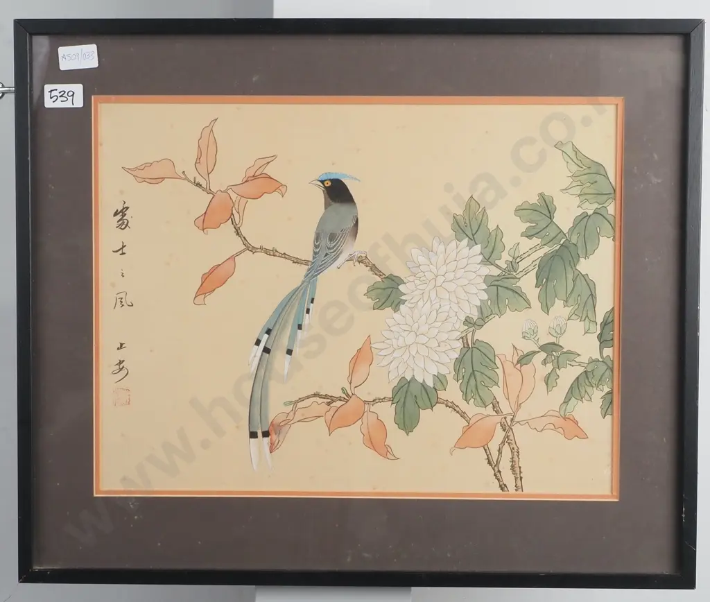 Artist Unknown - Bird on Branch, Ink & Watercolour on Paper Image 1++
