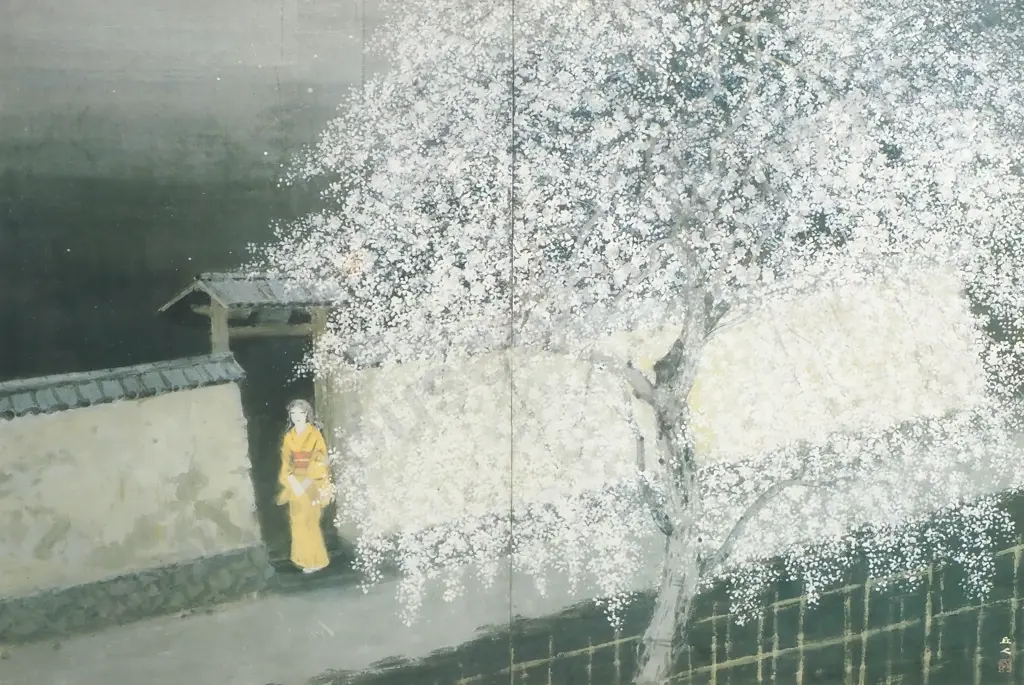Landscape w Cherry Blossom & Japanese Figure, Watercolour Image 1++