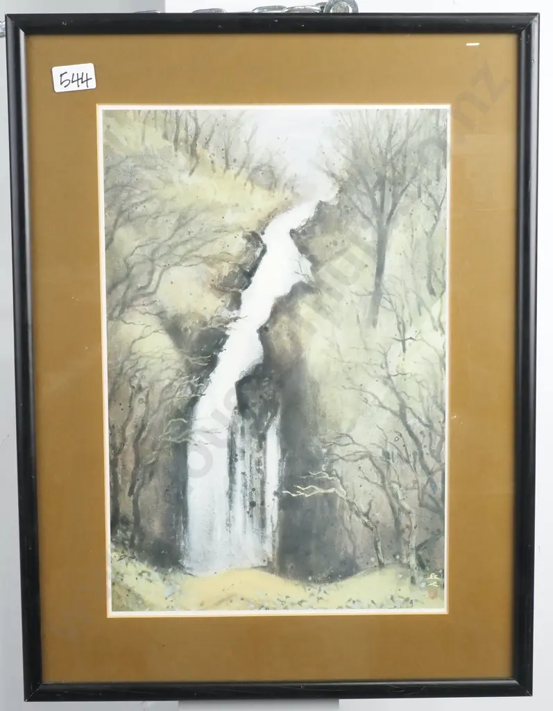 Misty Landscape w Waterfall, Watercolour Image 1++