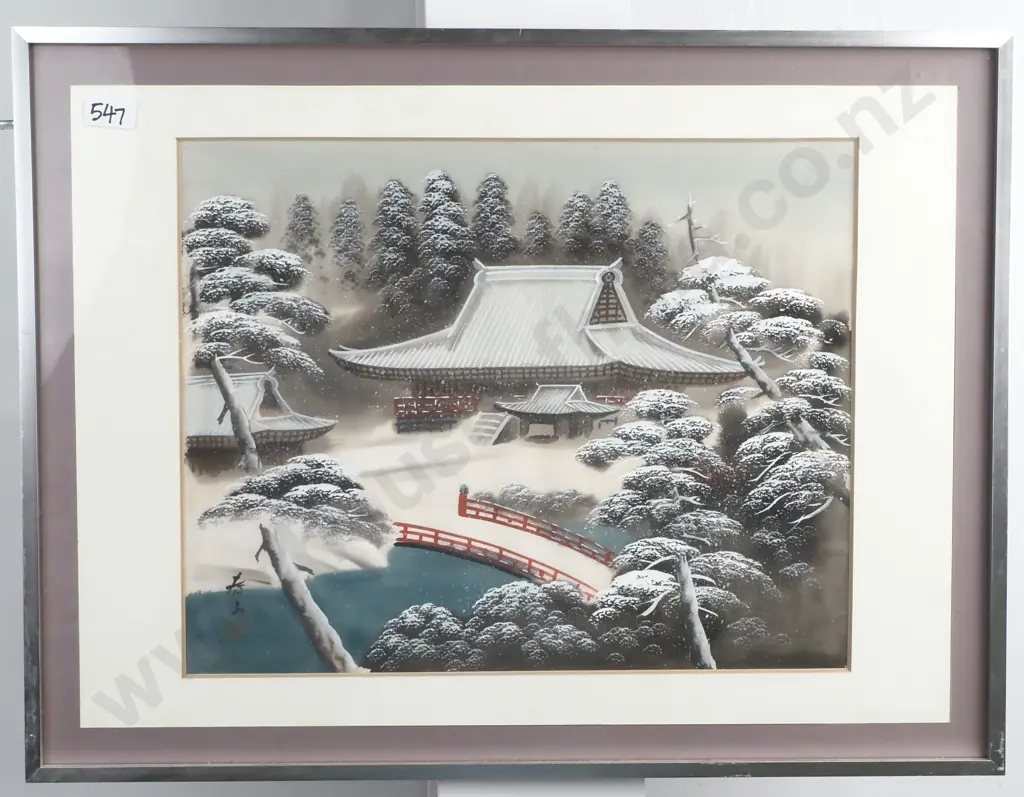 Signature in Japanese Script. Winter Scene. Print. Image 1++