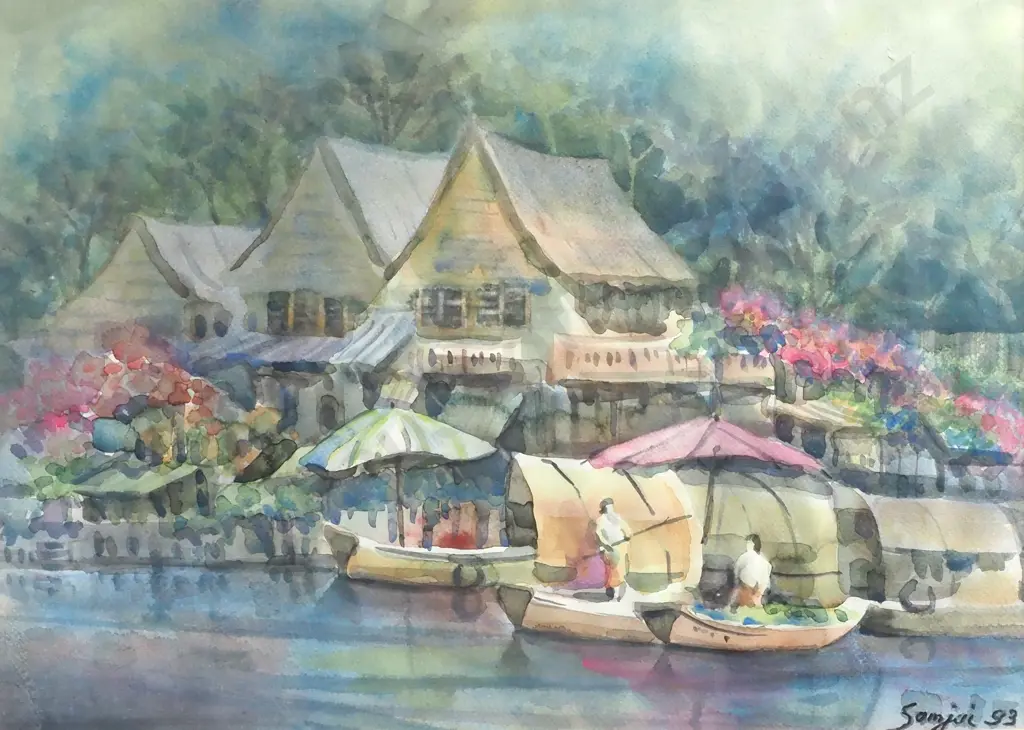 Somjai: Thai Stilt Houses & Boats, Watercolour Image 1++