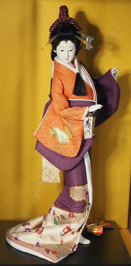 Large Vintage Japanese Geisha Doll Housed in a Display Case Image 1++
