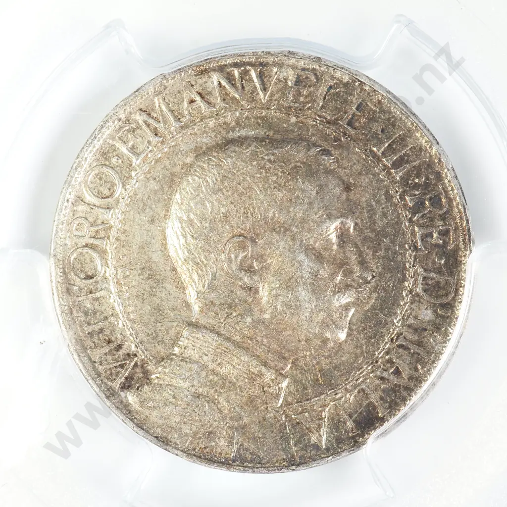 Italy 1910 One Lira in PCGS AU 58 Slab Image 1++