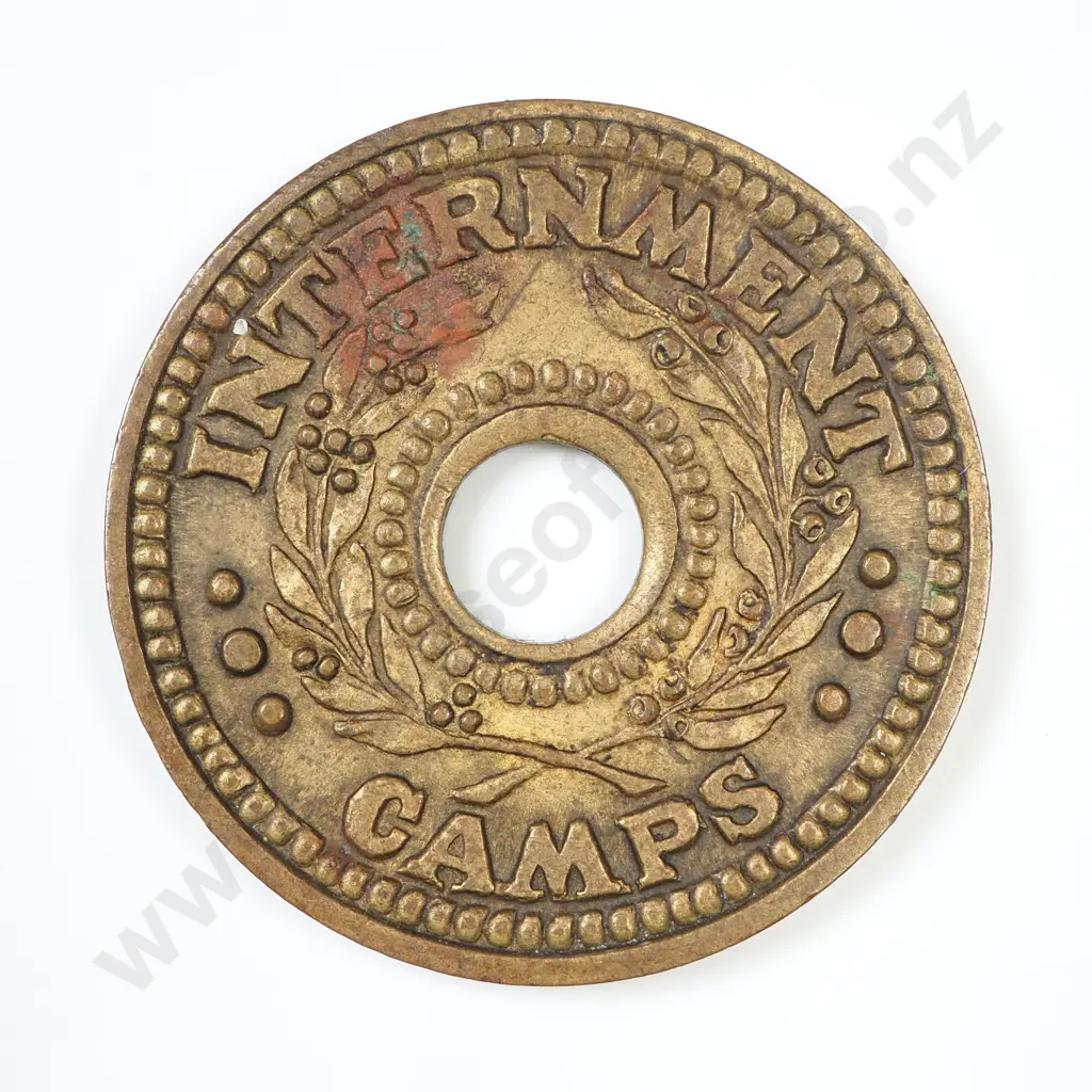 NZ WW2 Internment Camp one Penny Token - Type Used at Featherston Camp Image 1++