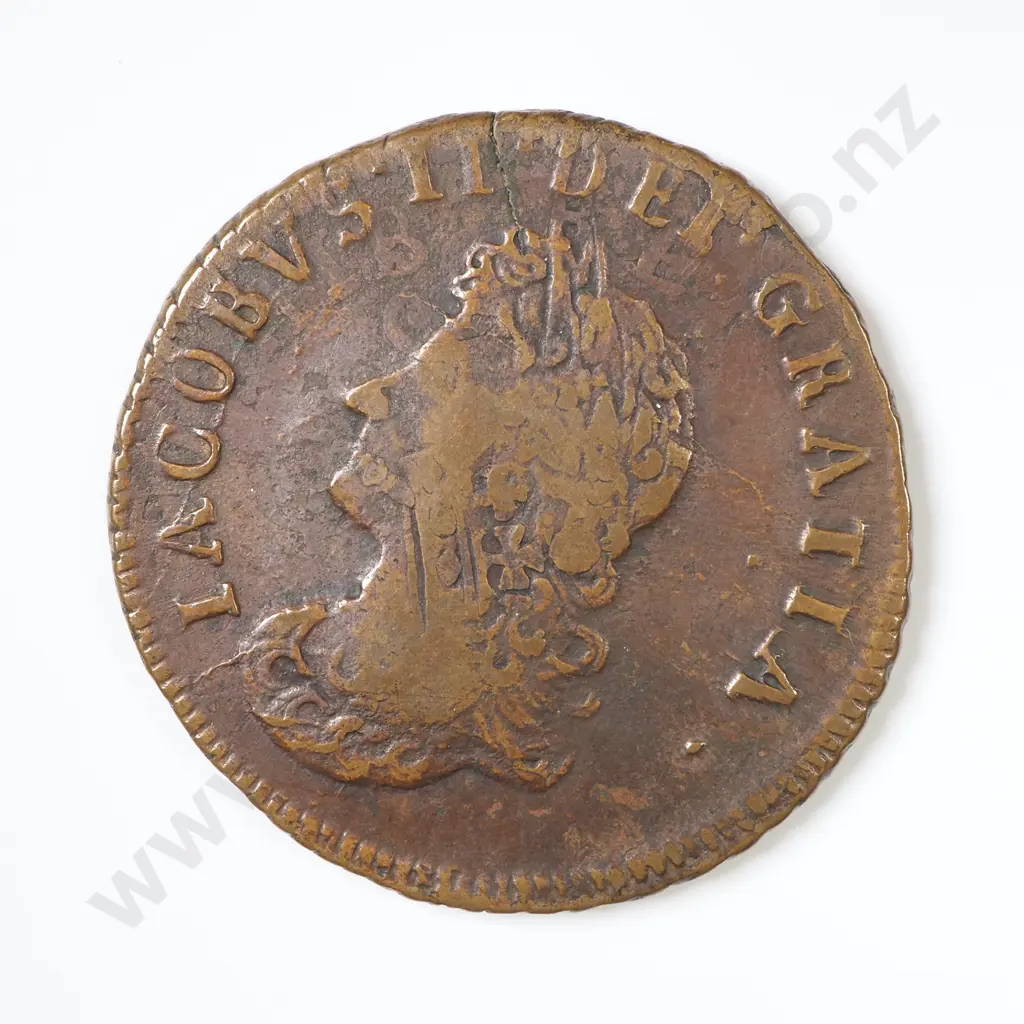 Ireland 1691 Half Penny - James II - Struck Over a Gun Money Shilling Image 1++