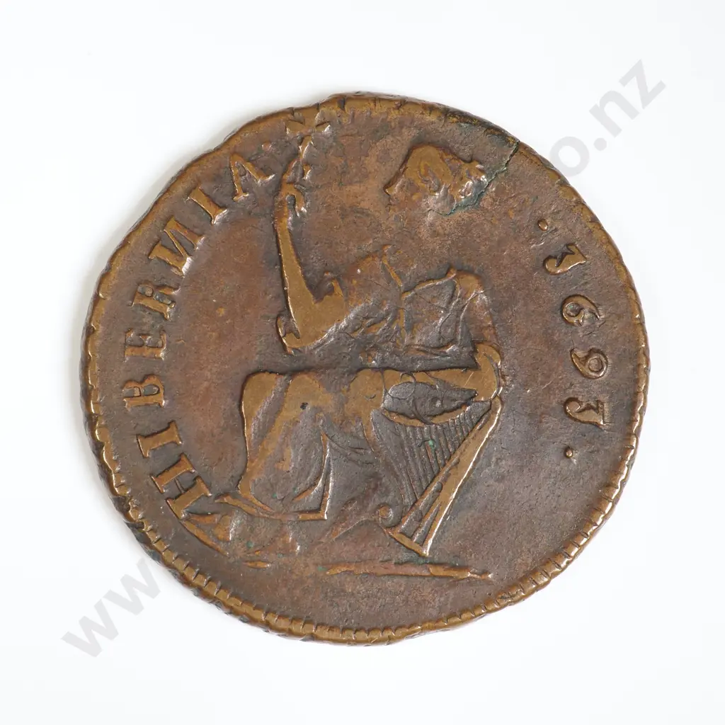 Ireland 1691 Half Penny - James II - Struck Over a Gun Money Shilling Image 1++