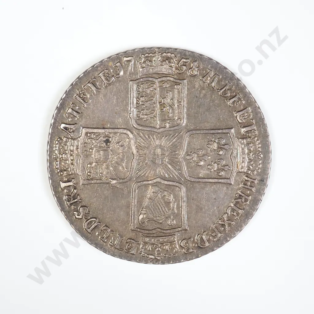GB 1758 George II Shilling Image 1++