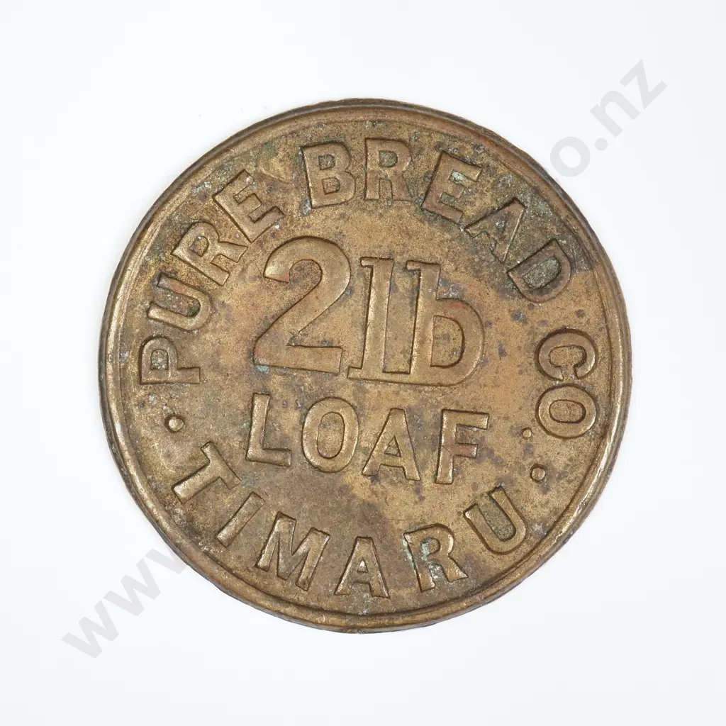NZ 1914 Timaru Pure Bread 2lb Loaf Token Image 1++