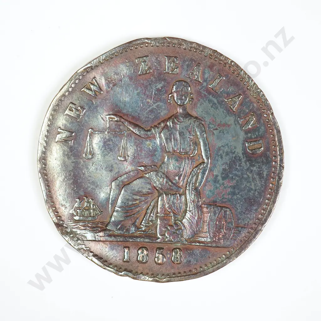 NZ 1864-66 Auckland Queen Street Wharf Six Pence Token Image 1++