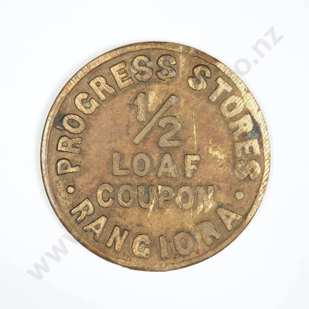 NZ (1910's-20's) Rangiora Progress Stores Half Loaf Bread Token Fine CV $400 - Stains Image 1++
