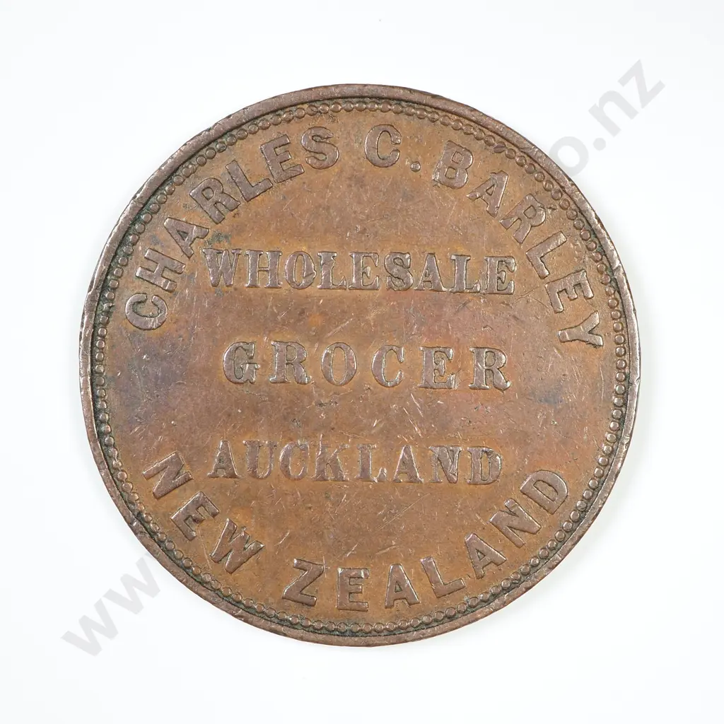 NZ 1858 Barley Penny Token - Auckland Image 1++