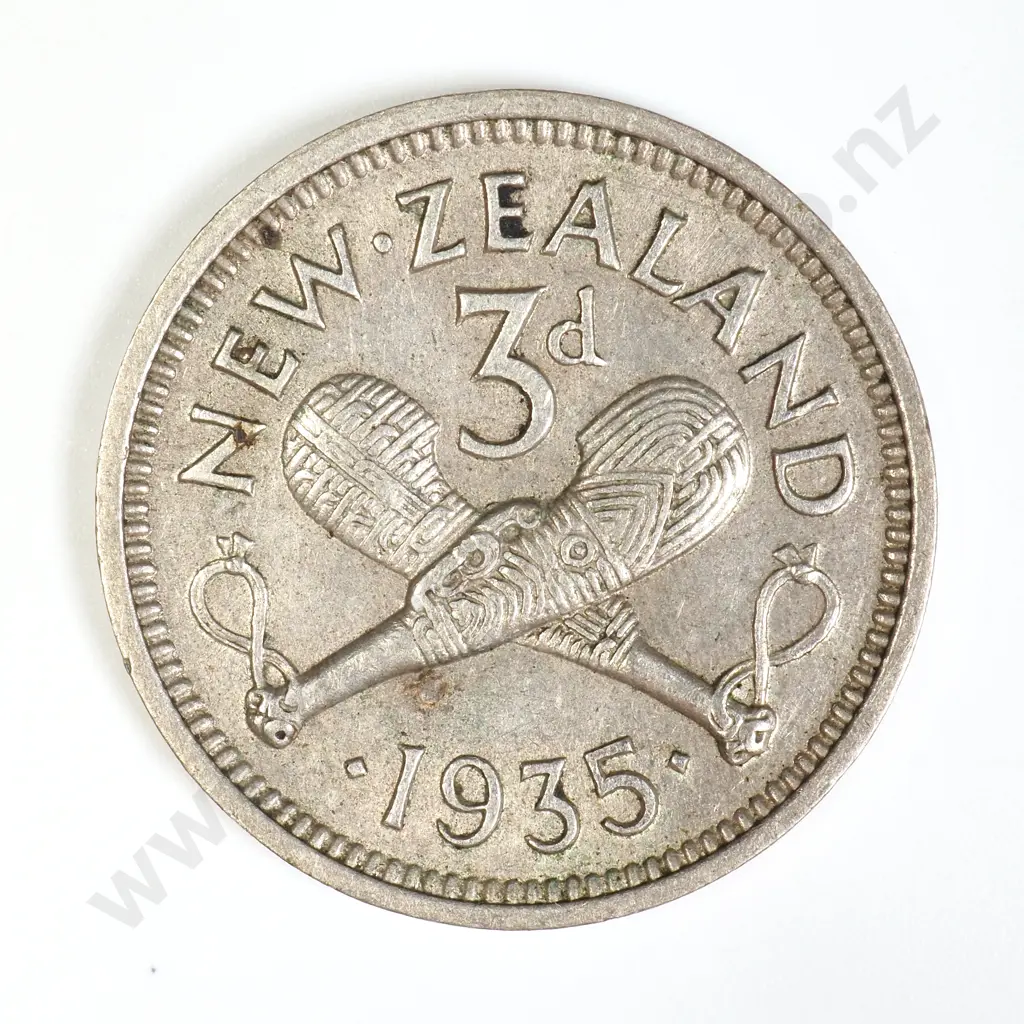 NZ 1935 Threepence Coin Image 1++