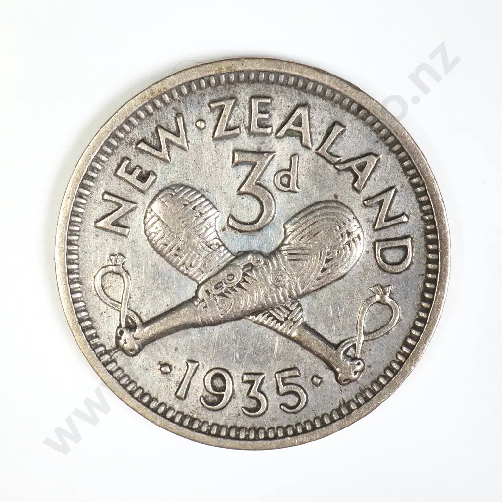 NZ 1935 Threepence Coin Image 1++