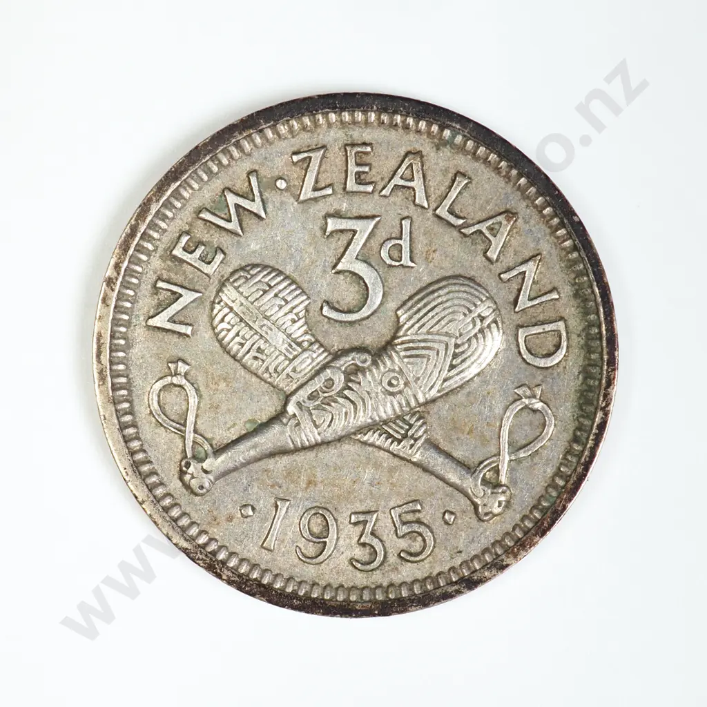 NZ 1935 Threepence Coin Image 1++