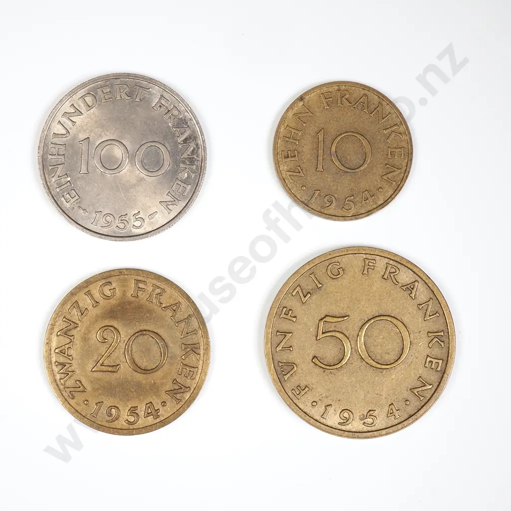 Saarland 1954 10/20/50/100 Franken Coins - Scarce Issues Image 1++