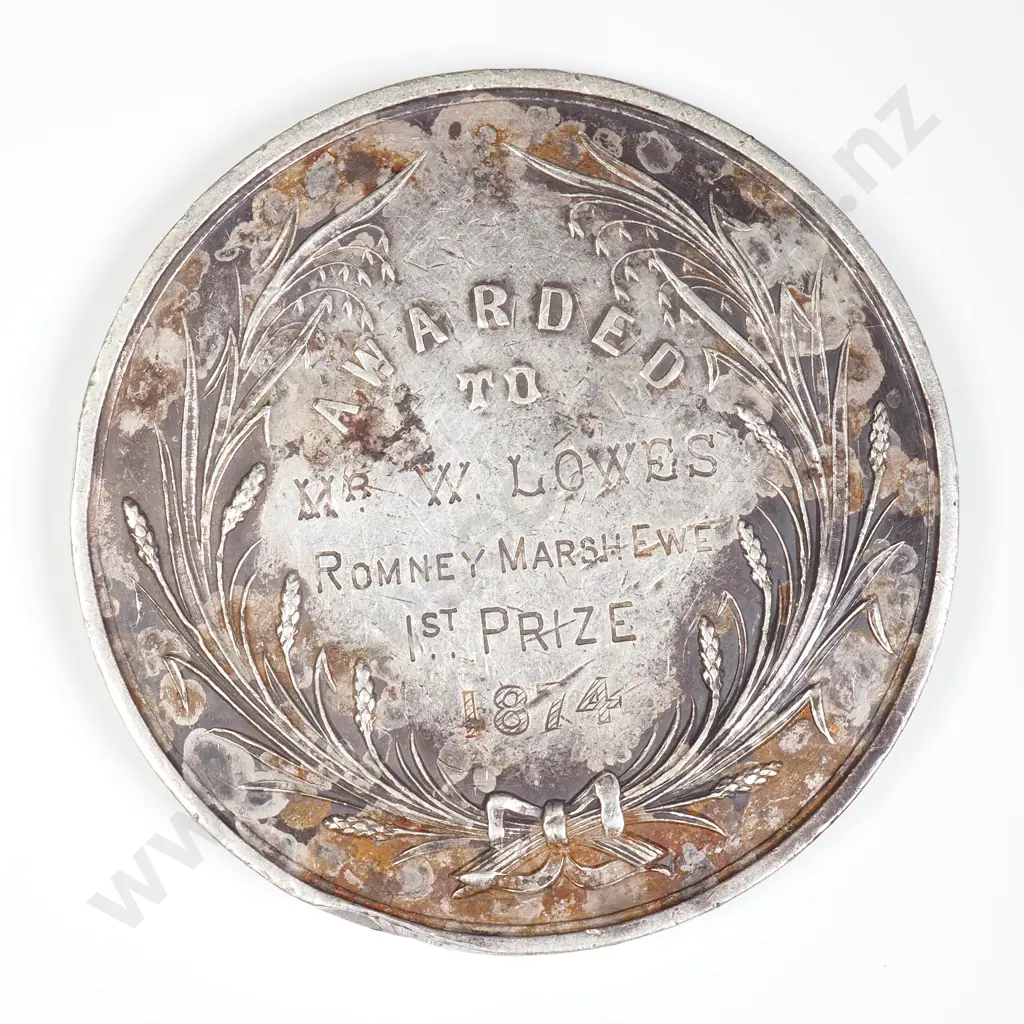 Wairarapa Pastoral Association 1874 Silver Prize Medal for 'Romney Marsh Ewe' Image 1++
