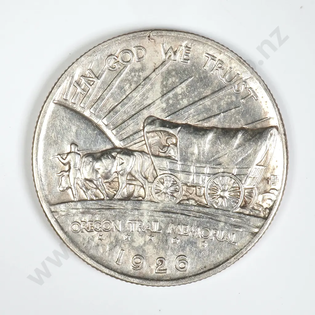 U.S.A. 1926 Oregon Memorial Trail Silver 1/2 Dollar Image 1++