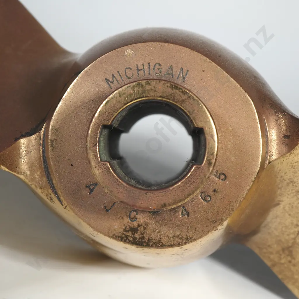 Vintage Brass Michigan Wheel Brass Propeller w Classic Two Blade Design, Marked AJC 465 Image 1++