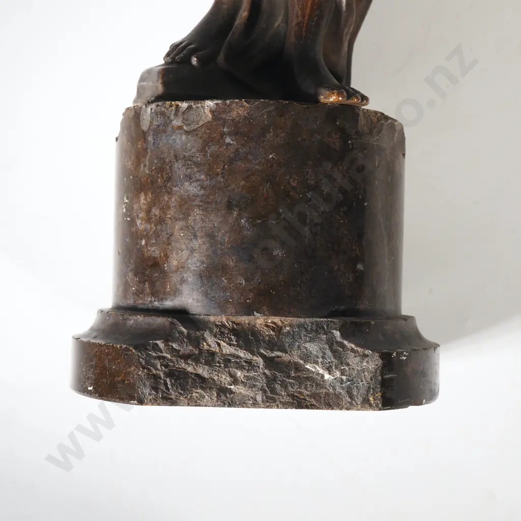 Antique Bronze Figure in the Manner of Auguste Moreau Depicting A Young Female Holding a Basket on a Marble Socle Image 1++