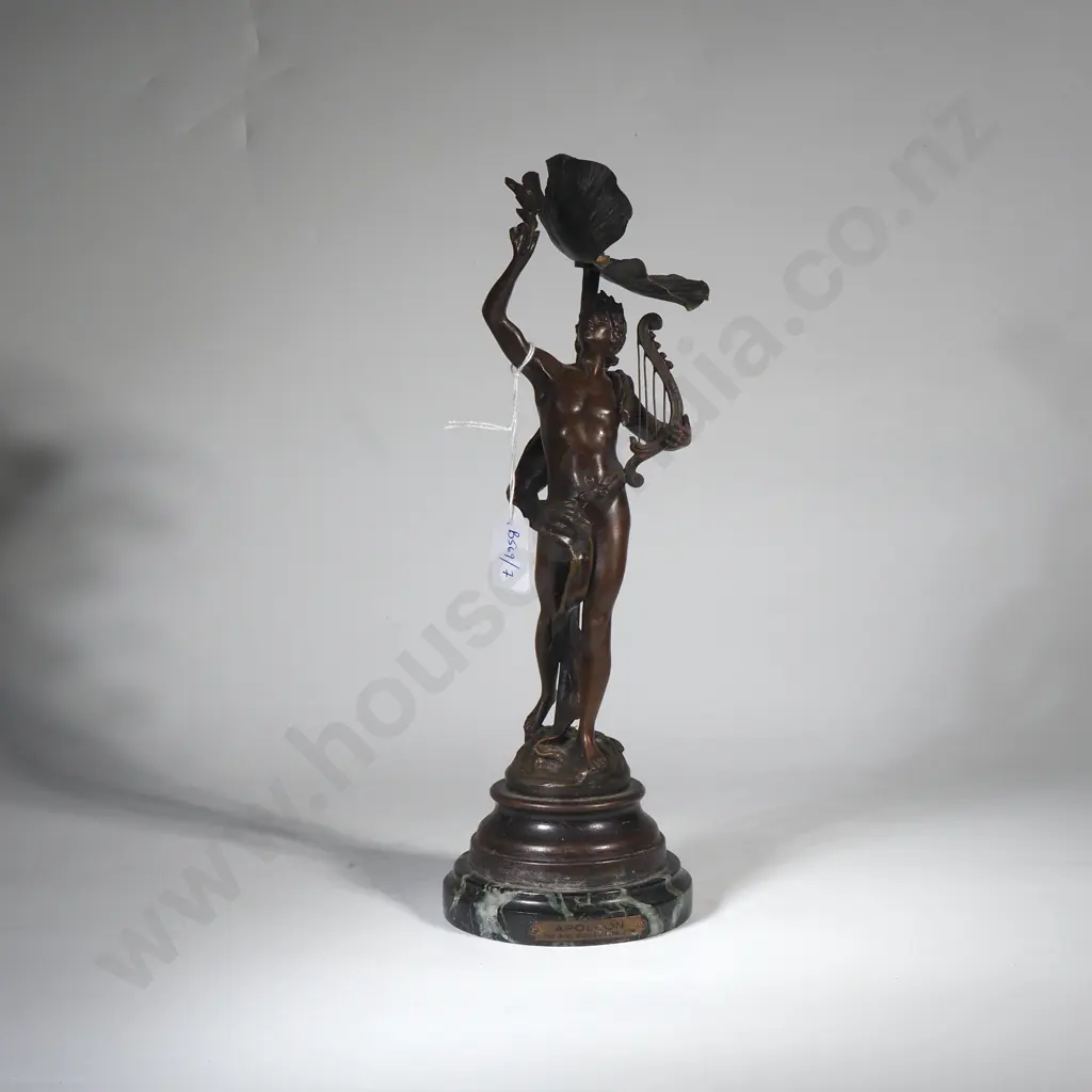 Art Nouveau Figural Lamp by Auguste Moreau Labelled 'Apollon' on a Marble Base, also Known as the Lyre Player, C1900 Image 1++