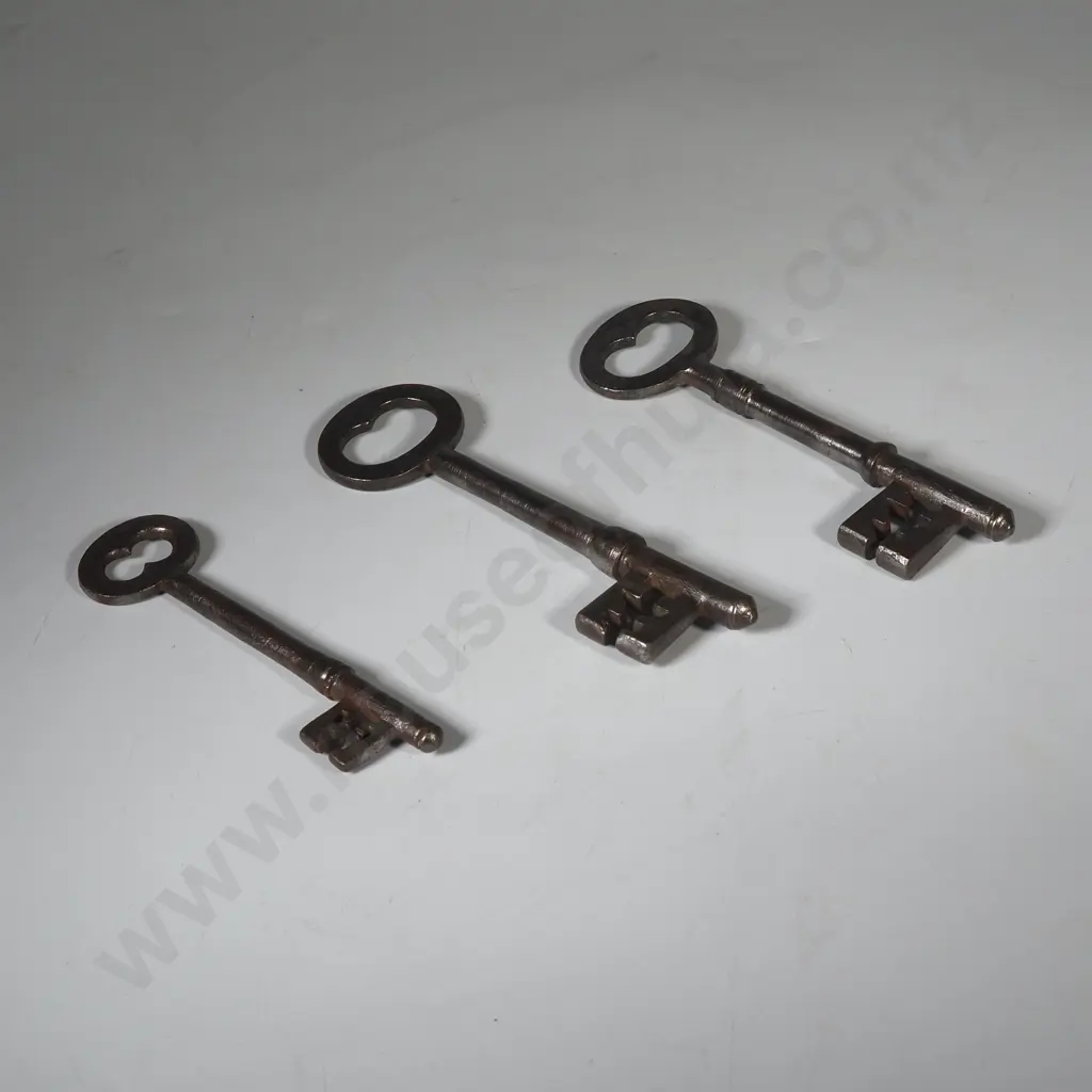 Three Antique Large Iron Keys Image 1++