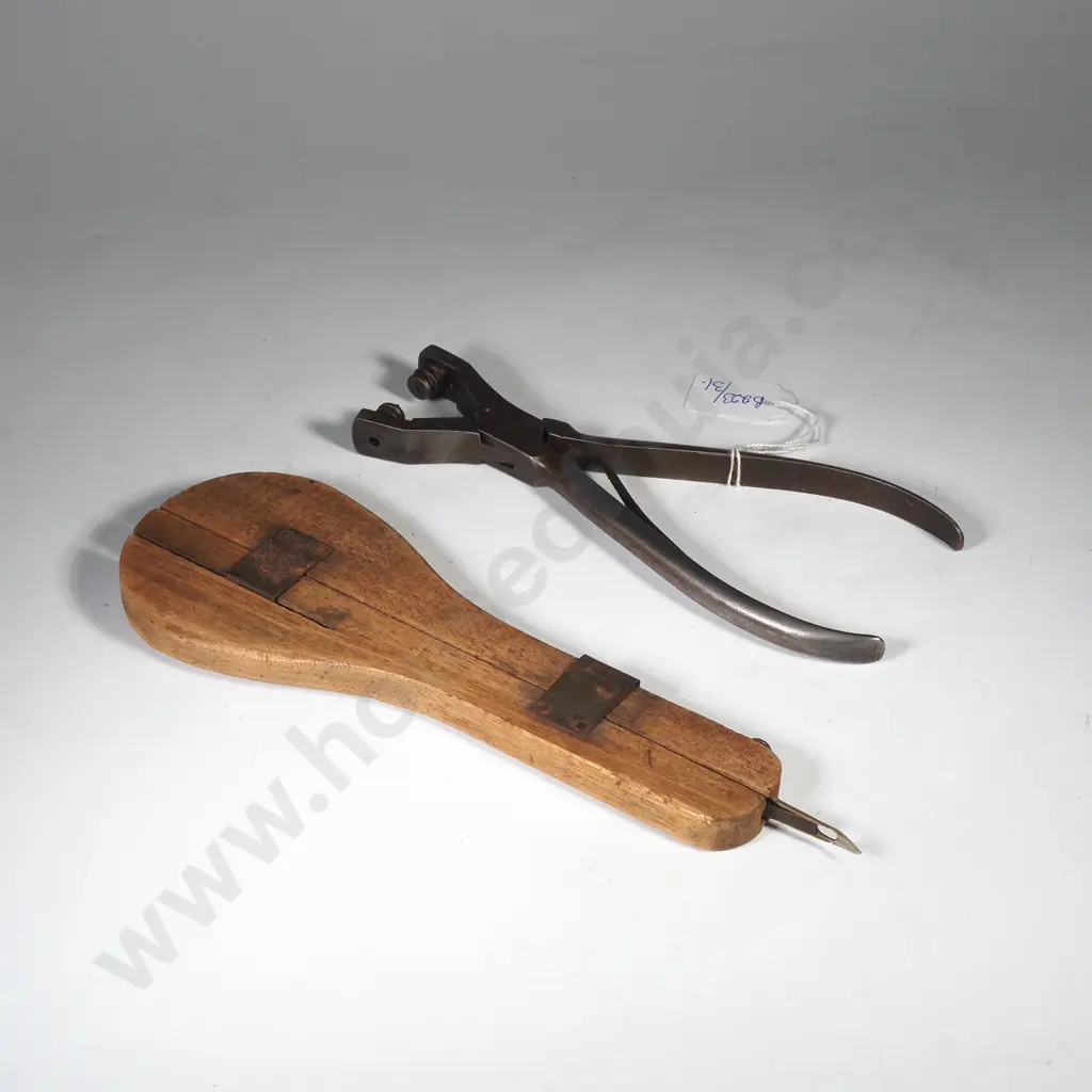 Antique Wooden Punch Needle Tool & Vintage G Barnsley Shoemaker's Eyelet Closing Piers Image 1++
