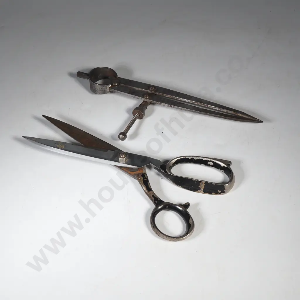 Vintage Spring Divider Used for Scribing Arcs & Transferring Measurements & a Pair of Vintage Scissors Image 1++